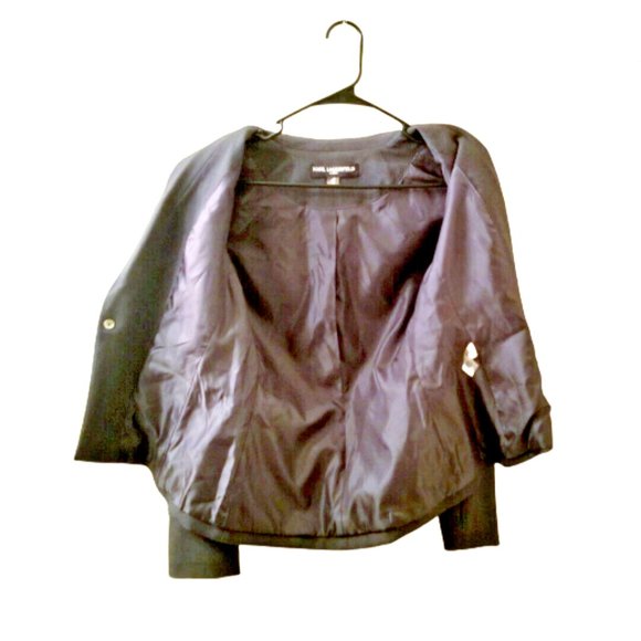 KARL LAGERFELD Paris Gray Blazer Jacket Sz 2 Single Breasted One Button Grey - Picture 7 of 9